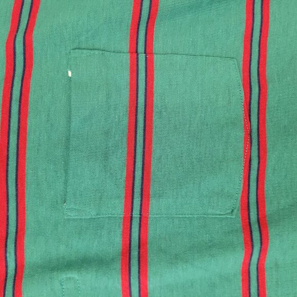Vintage 90s MOD Striped Polo Shirt Large 22x27 Green Red - Picture 9 of 14